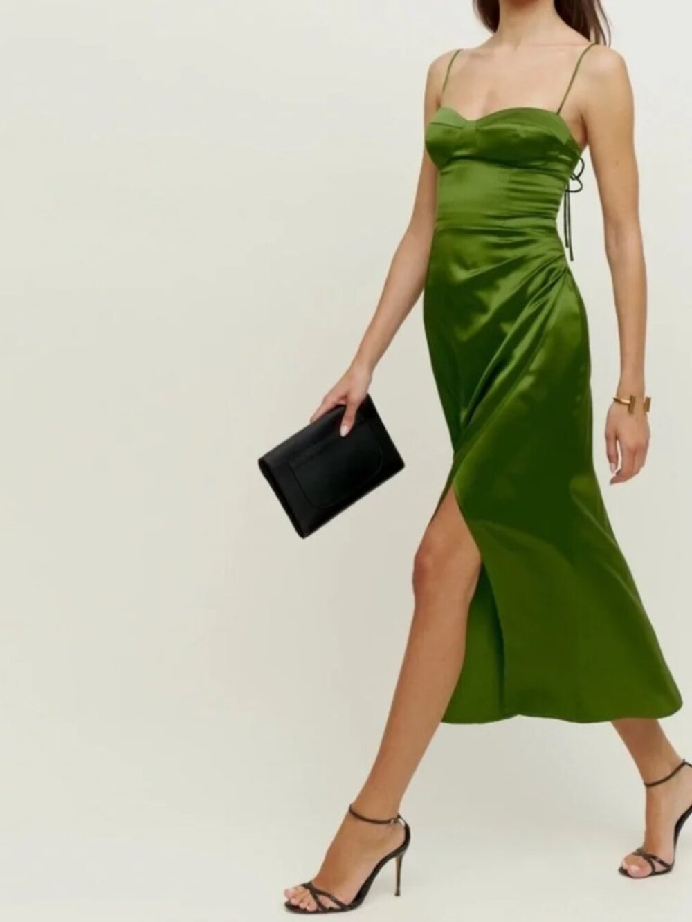 REFORMATION Marguerite Silk Dress in Palm, Size 0, Mint Condition
